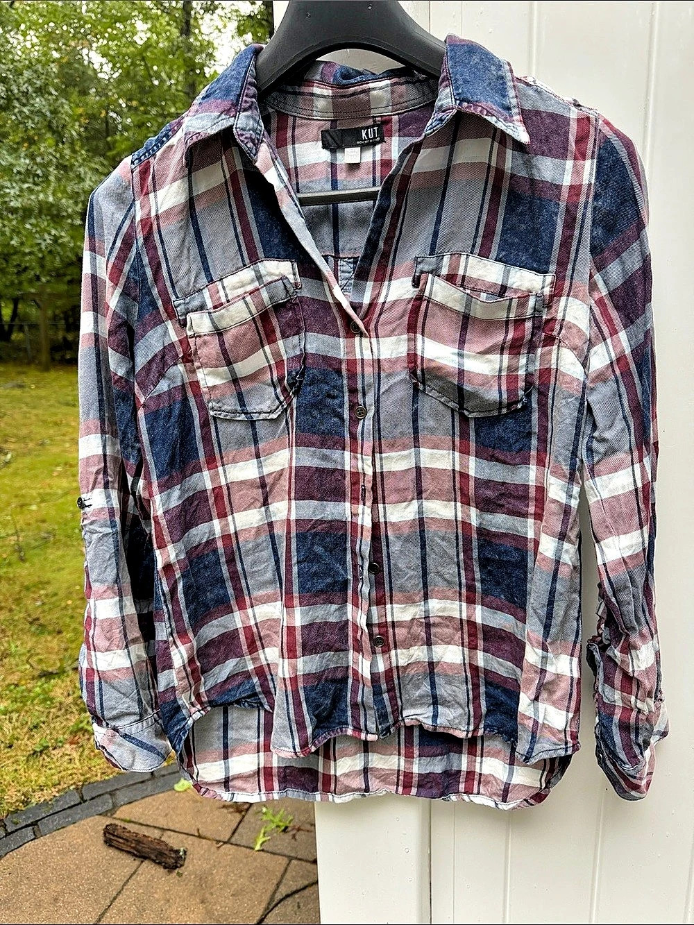 KUT from the Kloth Plaid Button Down Shirt in Blue & Red Size XS/P